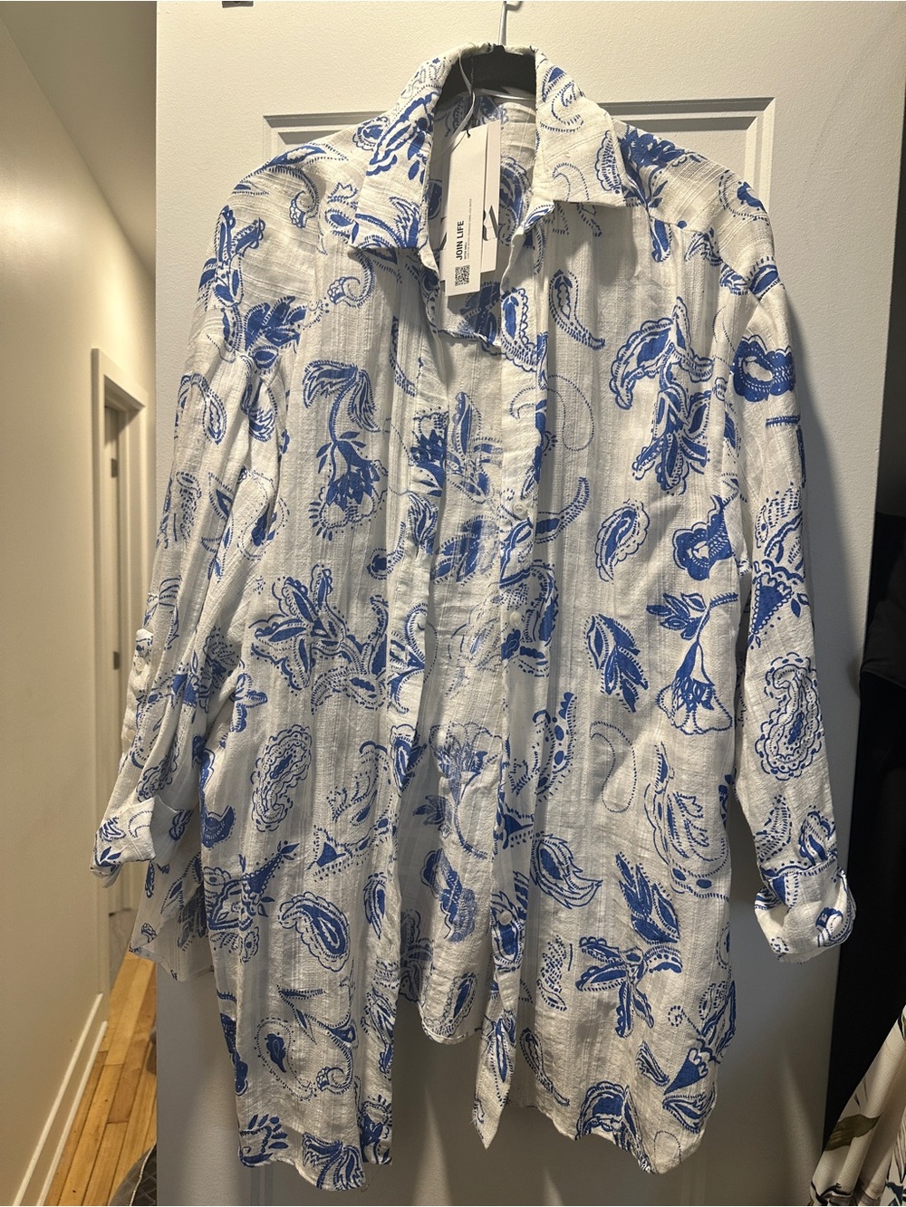 Zara White Tunic with Blue Floral Print